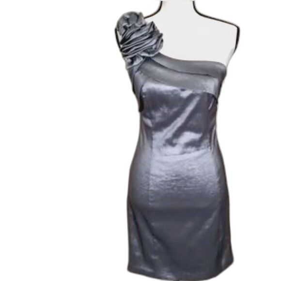 Xscape by Joanna Chen One-Shoulder shiny Gray stretch Dress Sz 6 Prom wedding - Picture 1 of 10